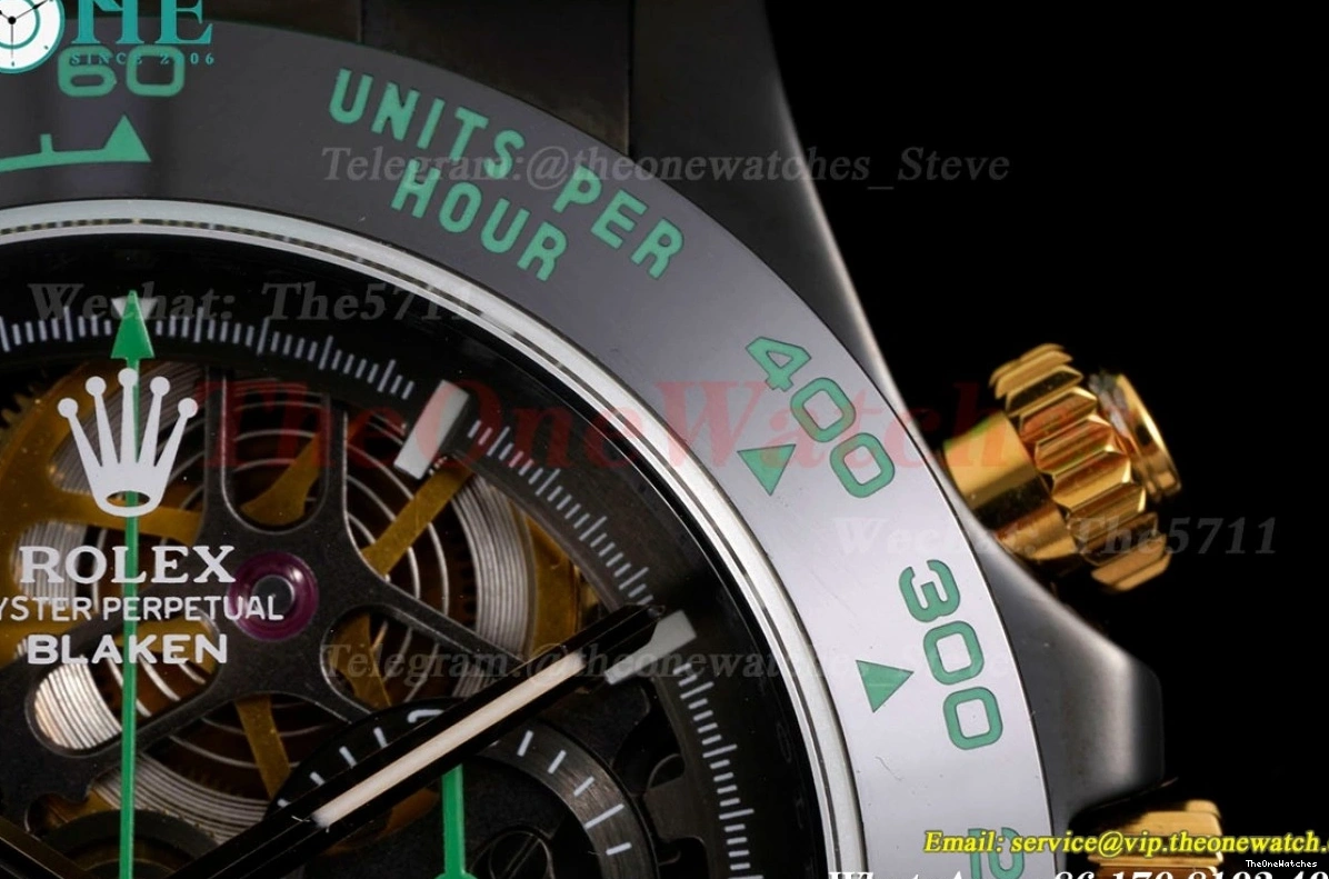 N6F Skeleton DLC Rubber 40mm Green RU DD4130 Dial Blaken On Daytona 0328